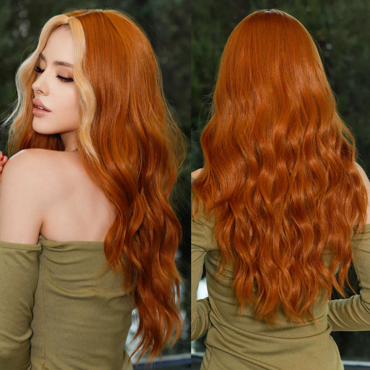 7JHH WIGS Bright Orange Long Wavy Women Wig Natural Synthetic Wigs with Bangs for Black Women Daily Party Cosplay Heat Resistant - KIMLUD