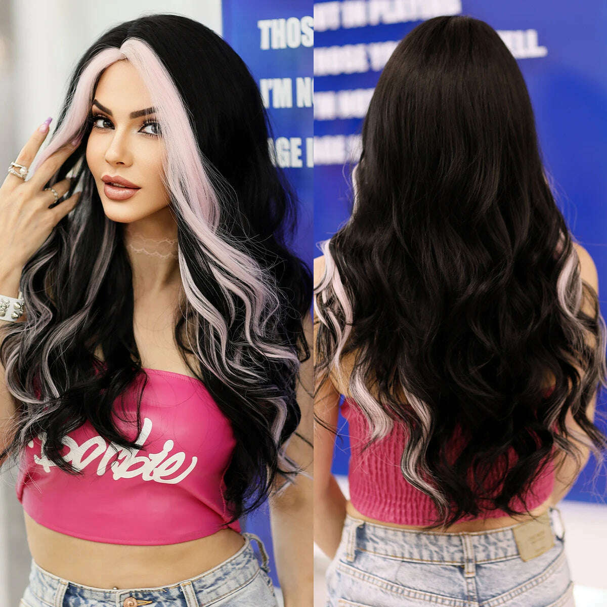 7JHH WIGS Bright Orange Long Wavy Women Wig Natural Synthetic Wigs with Bangs for Black Women Daily Party Cosplay Heat Resistant - KIMLUD
