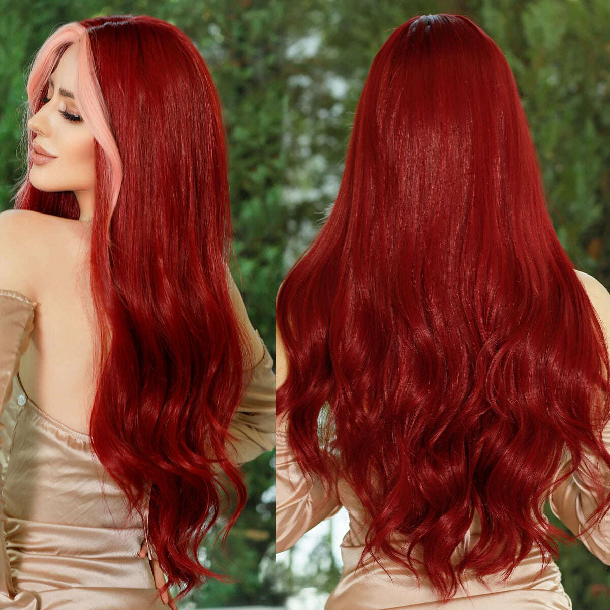 7JHH WIGS Bright Orange Long Wavy Women Wig Natural Synthetic Wigs with Bangs for Black Women Daily Party Cosplay Heat Resistant - KIMLUD