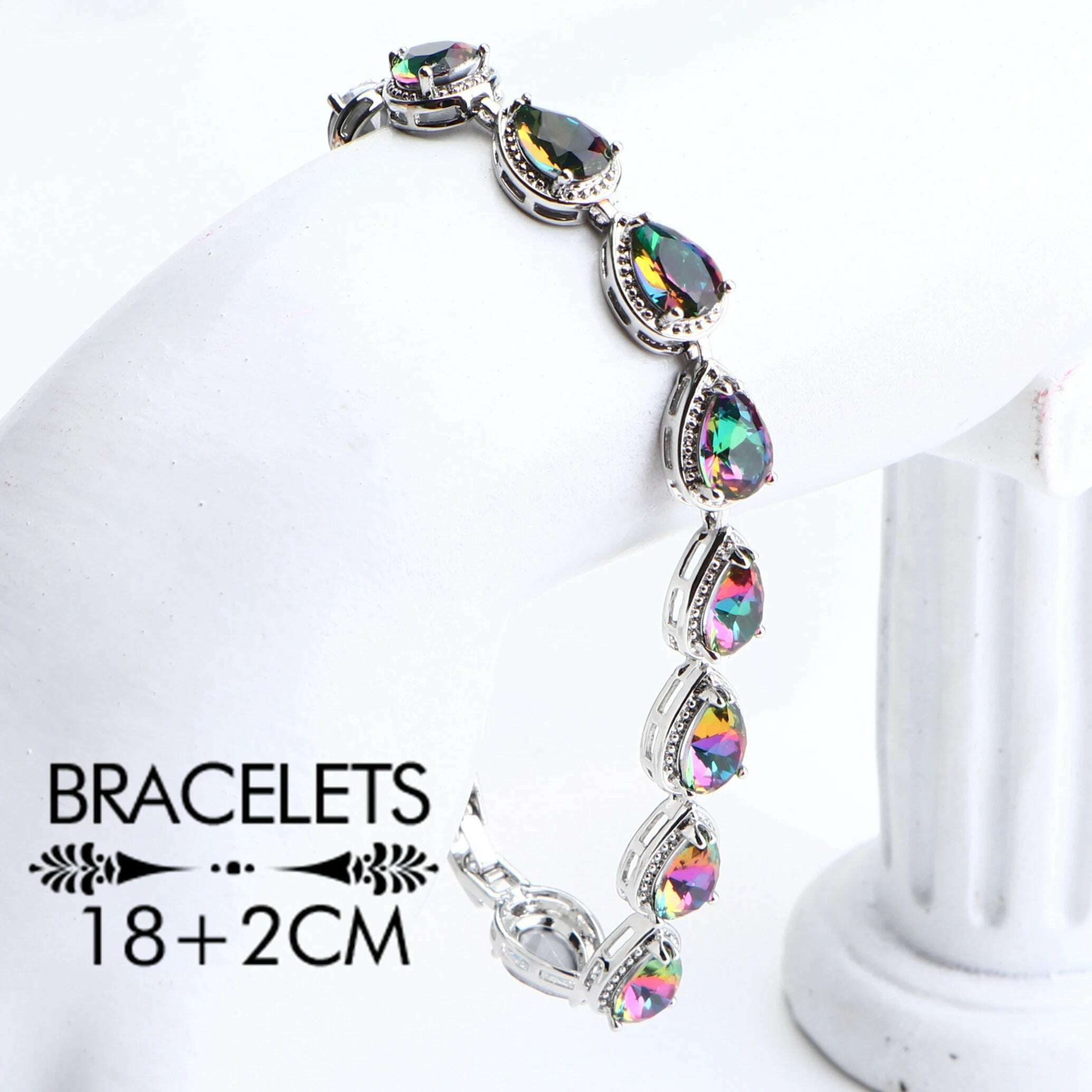 KIMLUD, 925 Silver Bridal Jewelry Sets For Women Magic Rainbow Wedding Jewelry Necklace Pendant Ring Earrings Bracelets Set Gifts Box, KIMLUD Womens Clothes