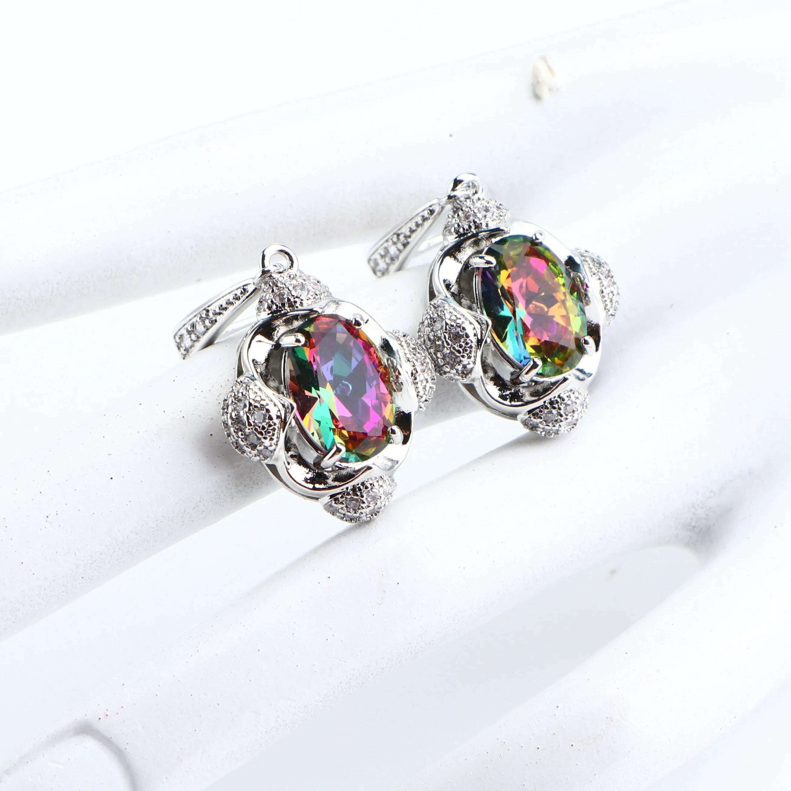 KIMLUD, 925 Silver Bridal Jewelry Sets For Women Magic Rainbow Wedding Jewelry Necklace Pendant Ring Earrings Bracelets Set Gifts Box, KIMLUD Womens Clothes