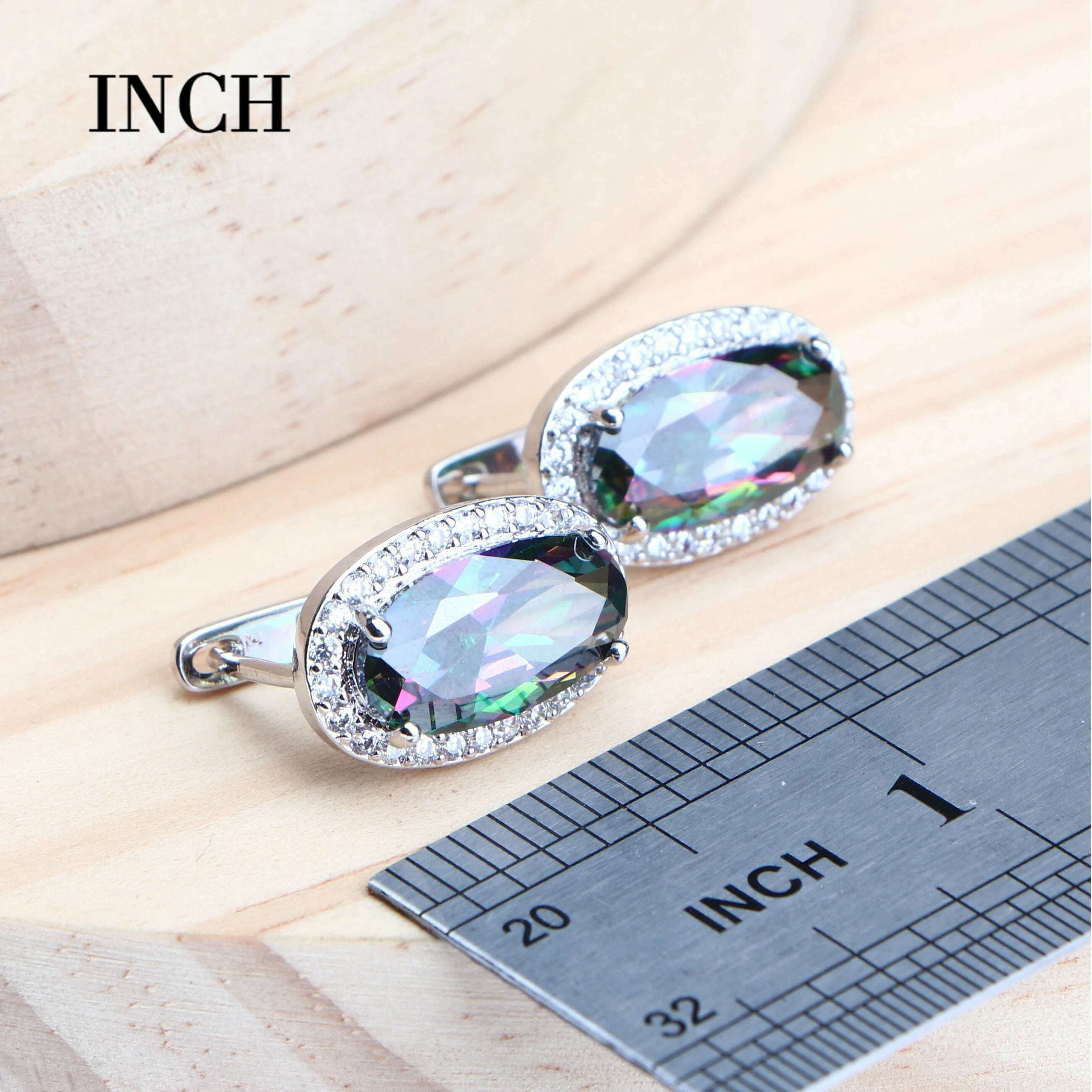 KIMLUD, 925 Silver Magic Rainbow CZ Jewelry Sets Women Bracelets Rings Natural Silver Earrings Wedding Jewelry Pendants Necklace Set, KIMLUD Womens Clothes