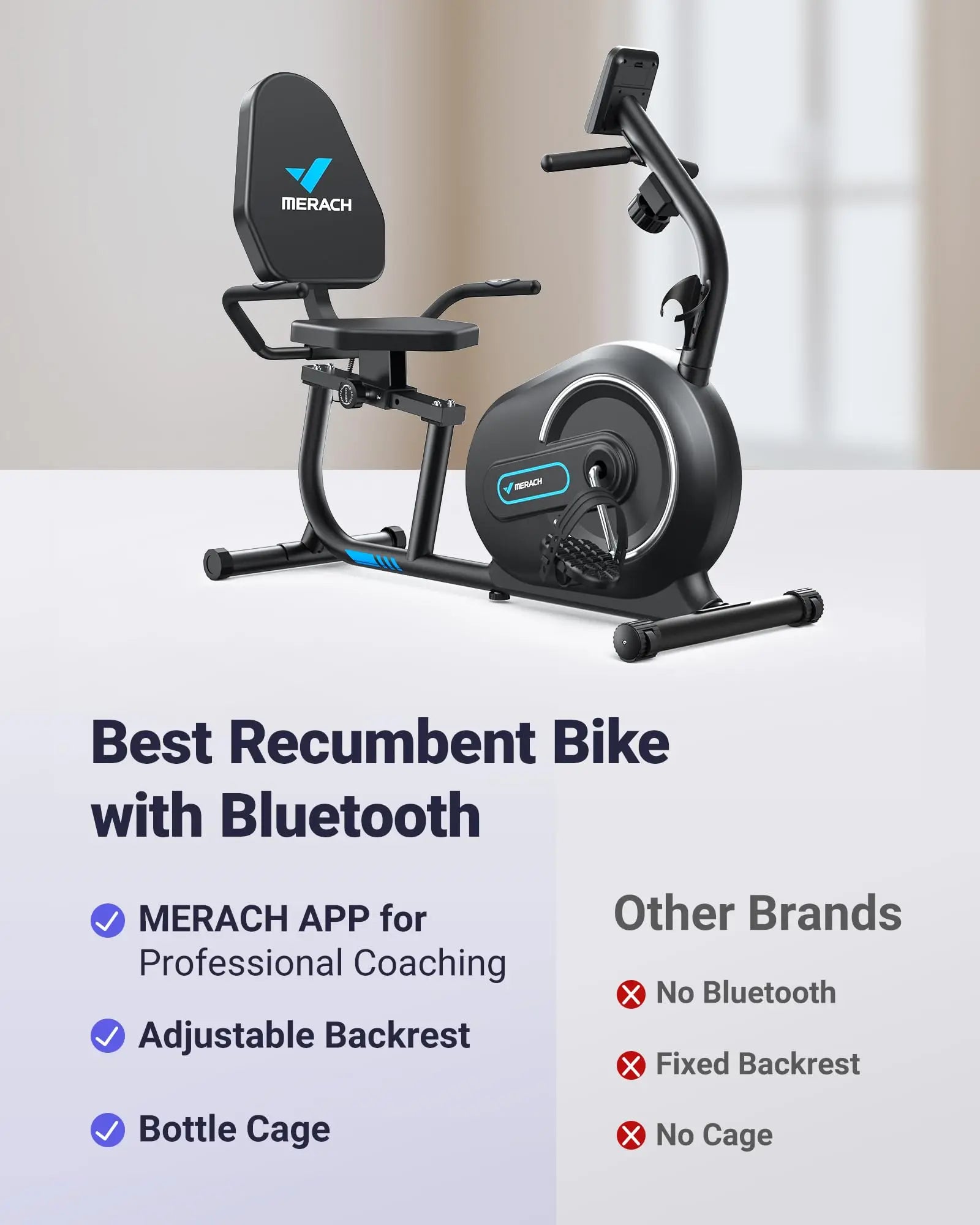 MERACH Recumbent Exercise Bike for Home with Smart Bluetooth Exclusive App Connectivity Heart Rate Handle   Magnetic Bikes S08