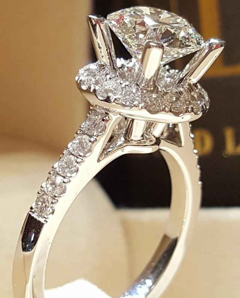 KIMLUD, New 925 Sterling Silver Ring Simulation Diamond CZ Ring, Suitable For Female Charm Jewelry Engagement Gifts, KIMLUD Womens Clothes