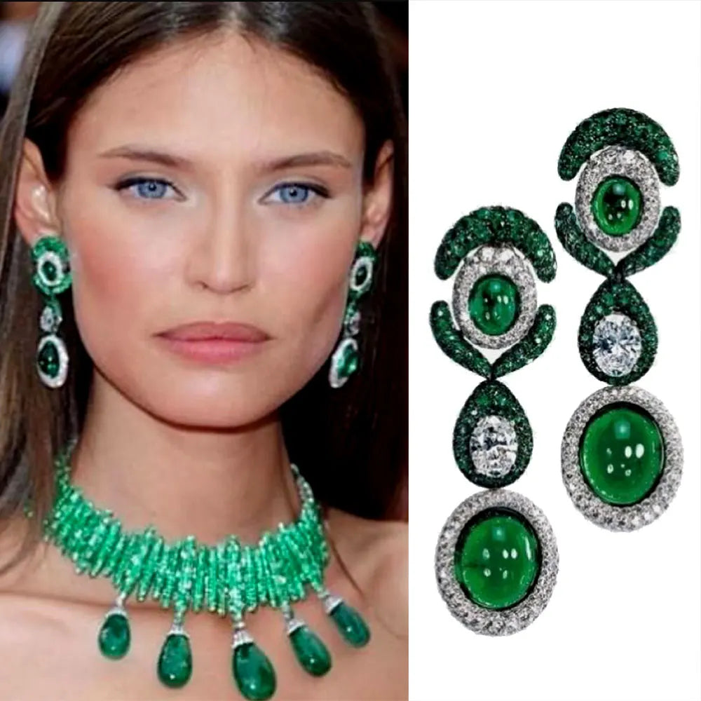 GODKI NEW Luxury Green Waterdrop African Earring For Women Wedding Party Indian Dubai Bridal Jewelry boucle d'oreille femme Gift
