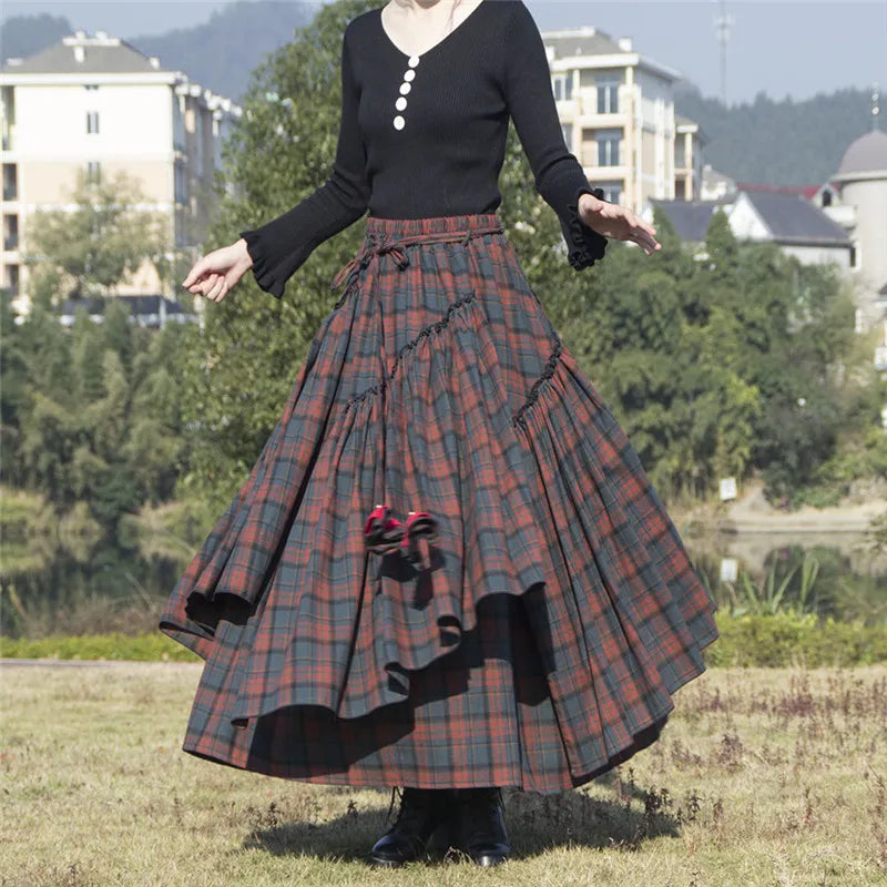 Women&#39;s Skirt 2022 Spring Autumn Winter New Plaid Skirts Elastic Waist A-Line Retro Elegant Swing Skirts Female Dance Clothes