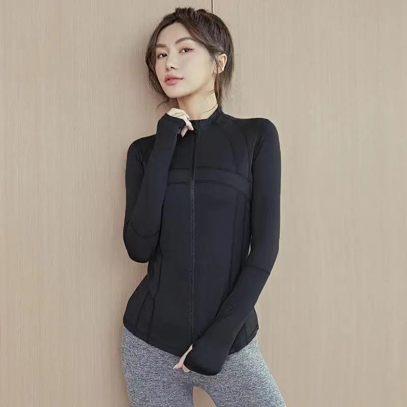 Long Sleeve Sports Jacket Women Zip Fitness Yoga Shirt Winter Warm Gym Top Activewear Running Coats Workout Clothes For Cycling - KIMLUD