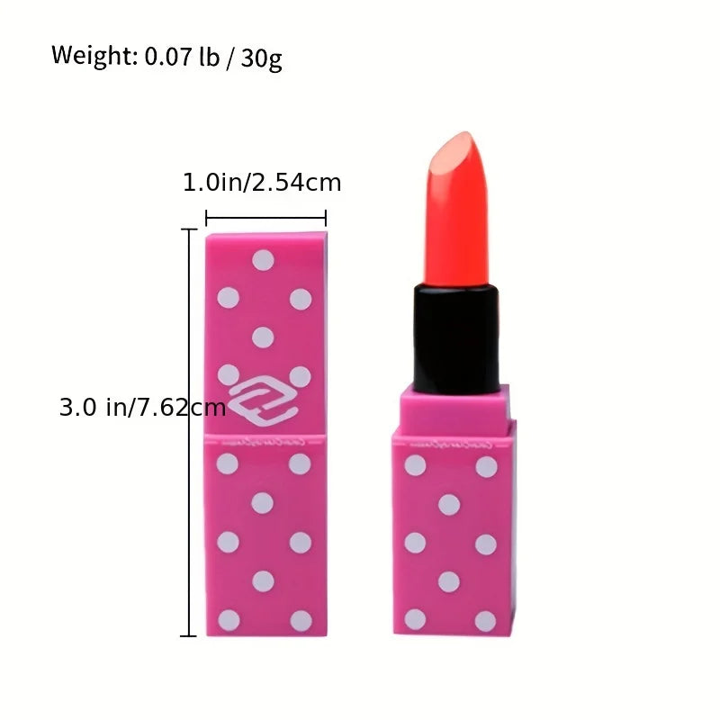 8 Colors Super Cute Girls Lipstick, Pink Polka Dots Design Long Lasting Non-fading Waterproof Velvet Lip Color, Non-Stick Cup