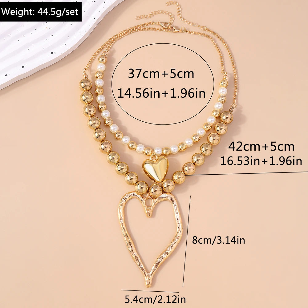 Exaggerated Hollow Big Heart Pendant Necklace for Women Girls CCB Ball Beads Necklace Party Club Punk Jewelry Gifts