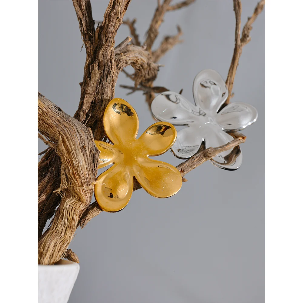 Yhpup Wholesale Stainless Steel Flower Metal Brooches Gold Silver Color Waterproof Real Gold Plated Fashion Jewelry for Women - KIMLUD