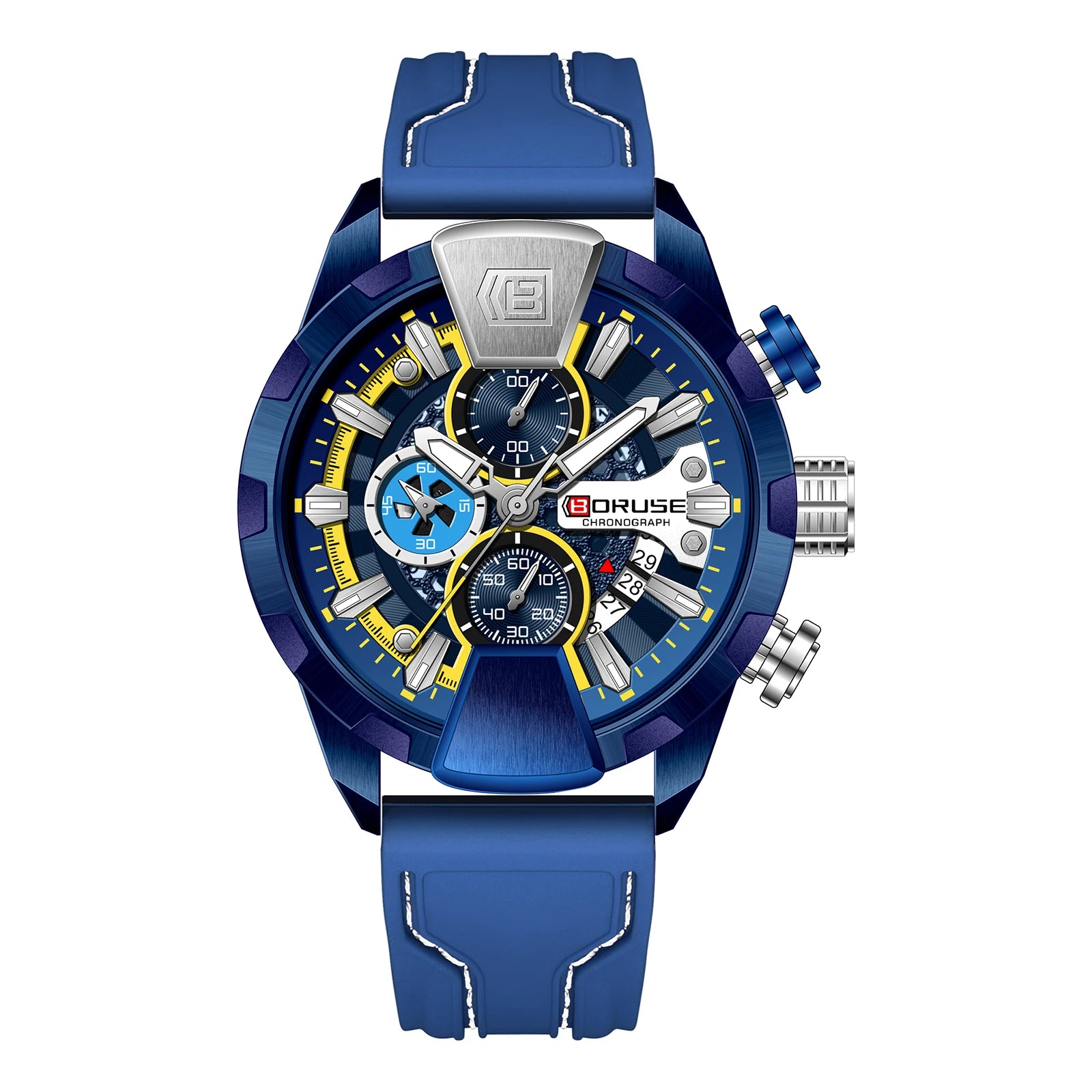 BORUSE Yellow Watches for Men Business Chronograph  Silicone Waterproof Quartz Wristwatch Reloj Hombre