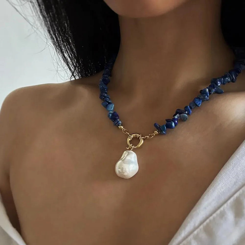 Elegant imitate Barlot Pearl Pendant Choker Necklace Natural Stone Chain For Girls Jewelry Trend Vacation Wedding Gifts X0294