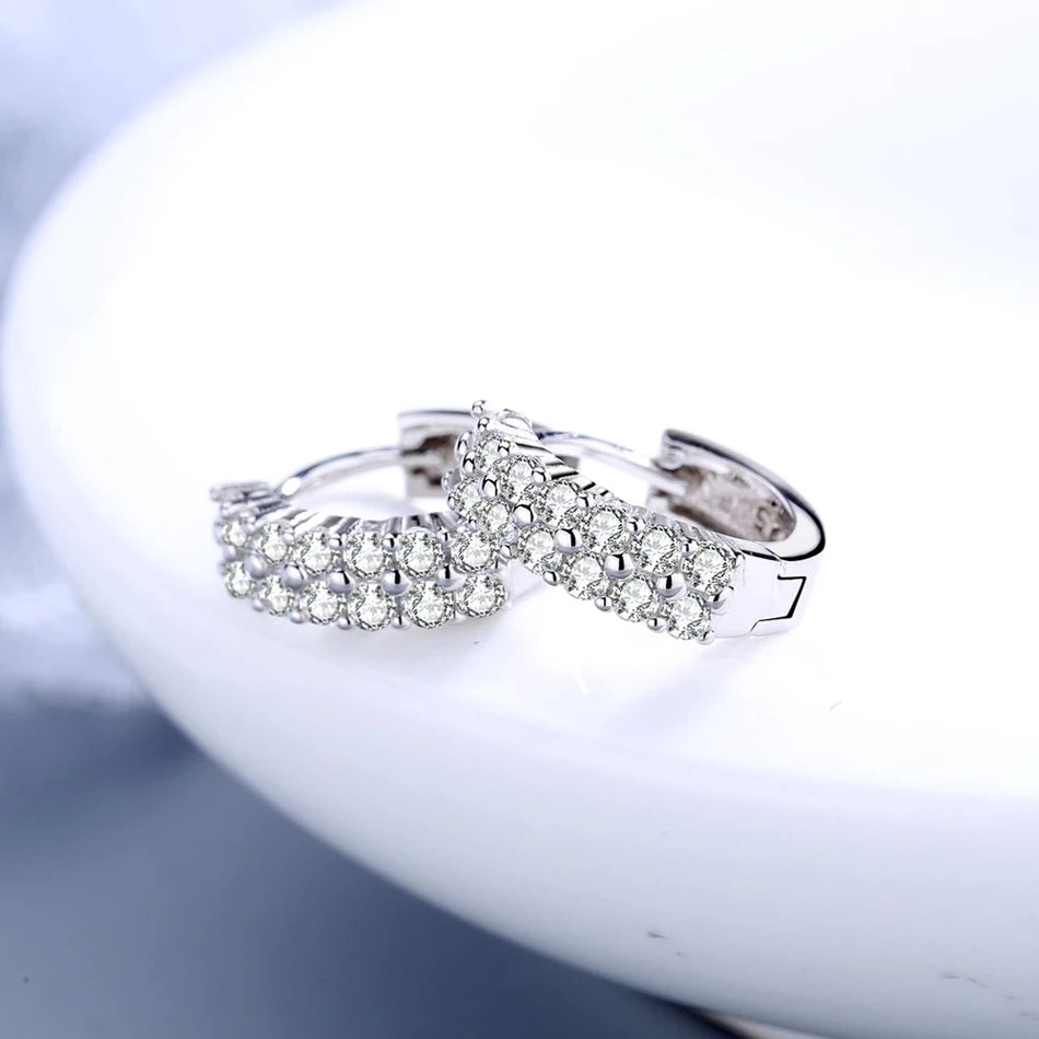 KIMLUD, URMYLADY 925 Sterling silver needle Earrings Fashion High Quality Jewelry Double Row Crystal Zircon Round Stud, KIMLUD Womens Clothes