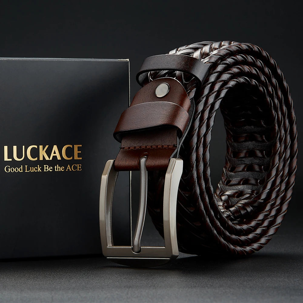 LUCKACE Genuine Leather Casual Men's Belt Trendy Golf Belts Knitted Belt With Alloy Buckle Best Gift Choice for Boyfriend/Husban