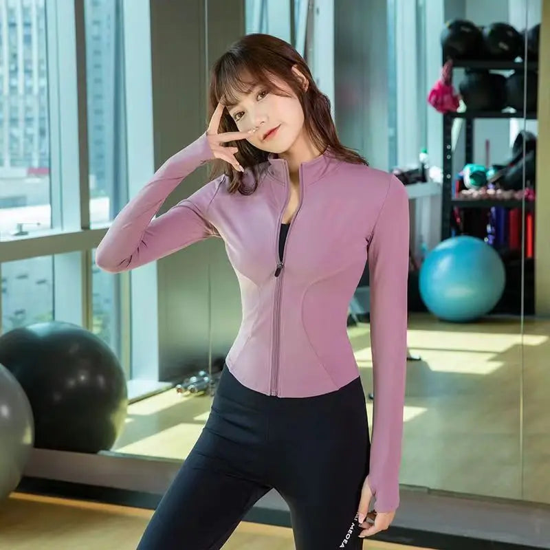 Long Sleeve Sports Jacket Women Zip Fitness Yoga Shirt Winter Warm Gym Top Activewear Running Coats Workout Clothes For Cycling - KIMLUD
