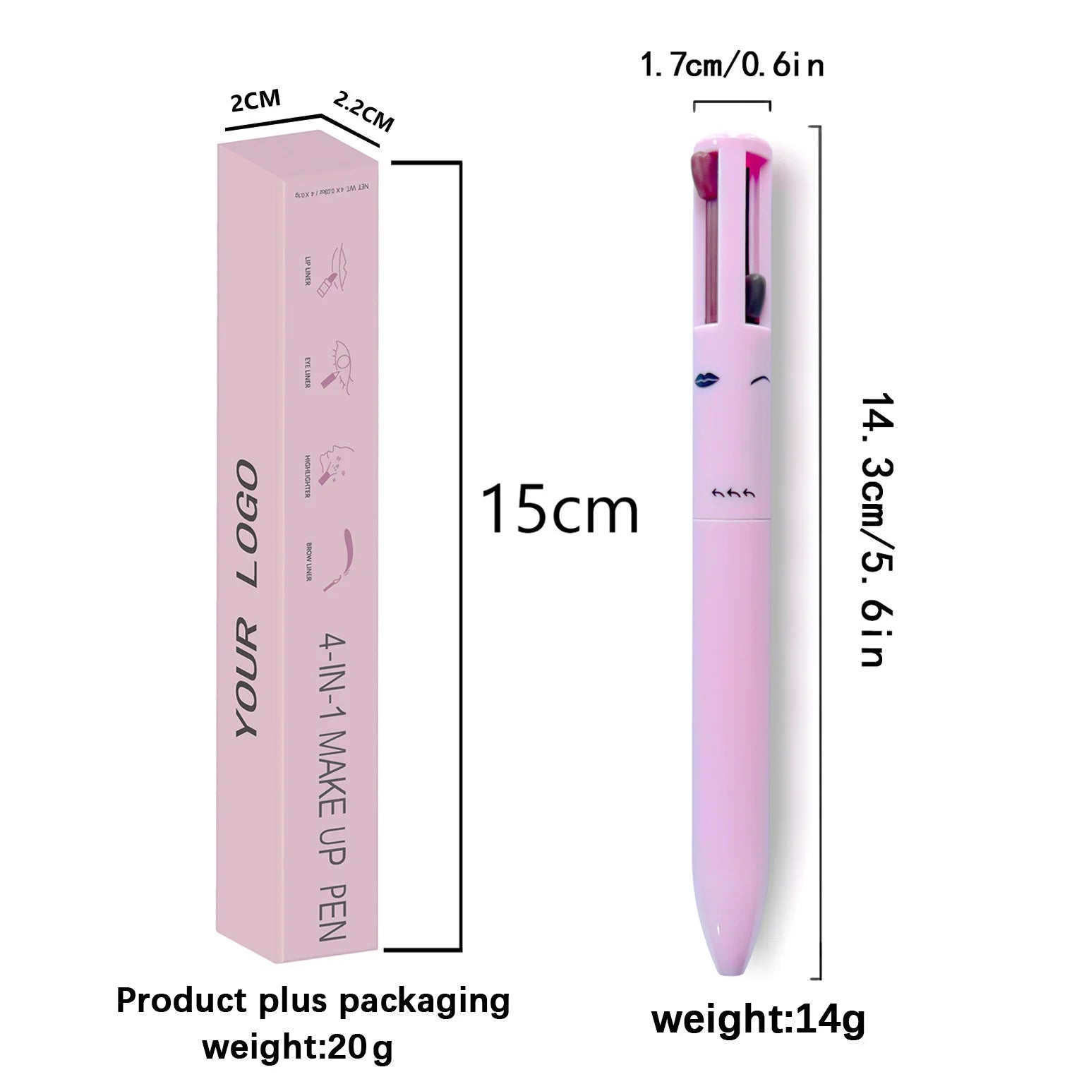4-in-1 multi-functional lip liner, eyeliner and eyebrow pencil 4-color set