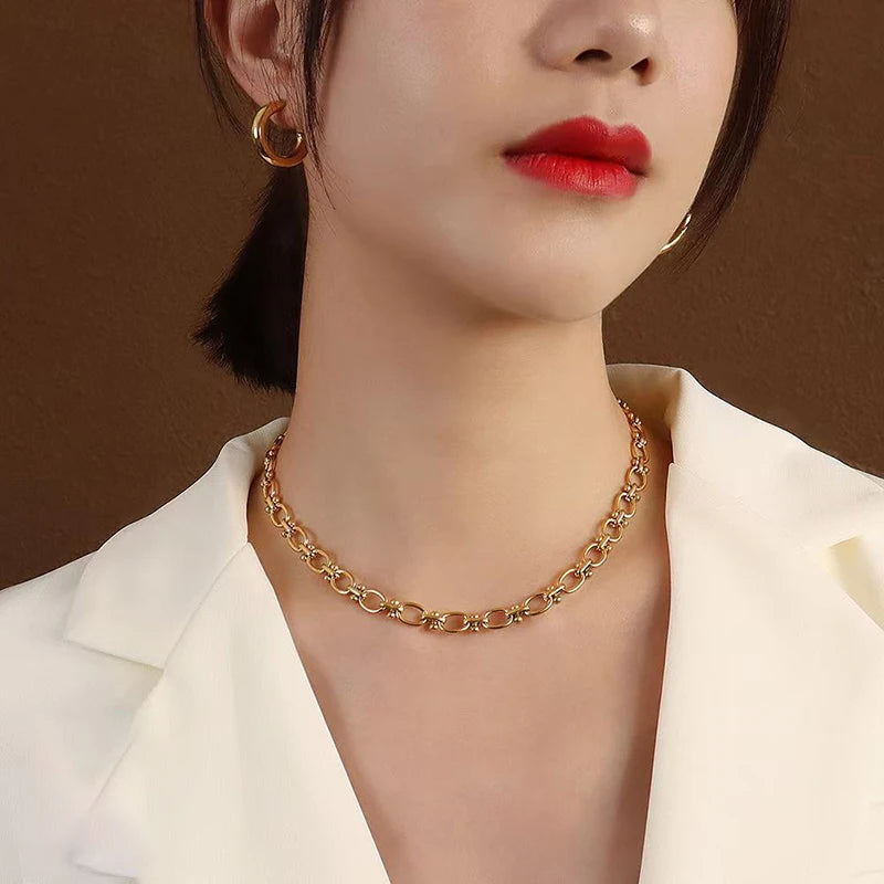 EILIECK 316L Stainless Steel Metal Chain Necklace For Women Fashion 18K Gold Plated Neck Chain Waterproof Jewelry Lady Gift