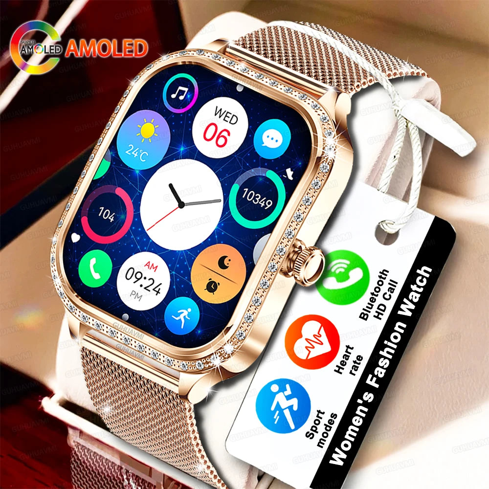 KIMLUD, 2025 New Lady Smart Watch Women AMOLED Curved Screen IP68 Waterproof Health Call Smartwatch For Samsung Huawei Apple Watch 4 ios, KIMLUD Womens Clothes