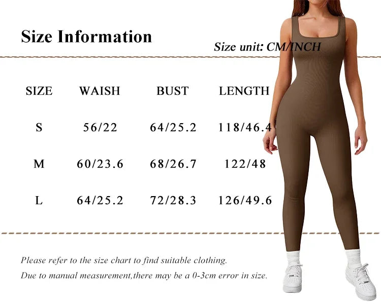 Women's Sleeveless Yoga Jumpsuit Exercise Ribbed Square Neck Vest High Waist  Fitness Sports One-piece Yoga Suit