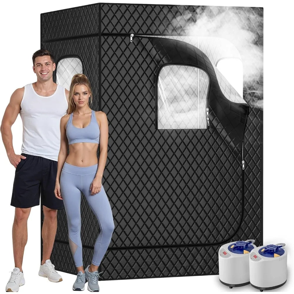 2 Person Portable Steam Sauna for Home, 1 or 2 Person Full Body Sauna Tent with 2 Foldable Chairs,9 Levels of Sauna Box with Rem
