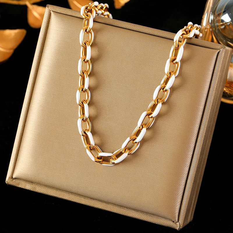 EILIECK 316L Stainless Steel Metal Chain Necklace For Women Fashion 18K Gold Plated Neck Chain Waterproof Jewelry Lady Gift
