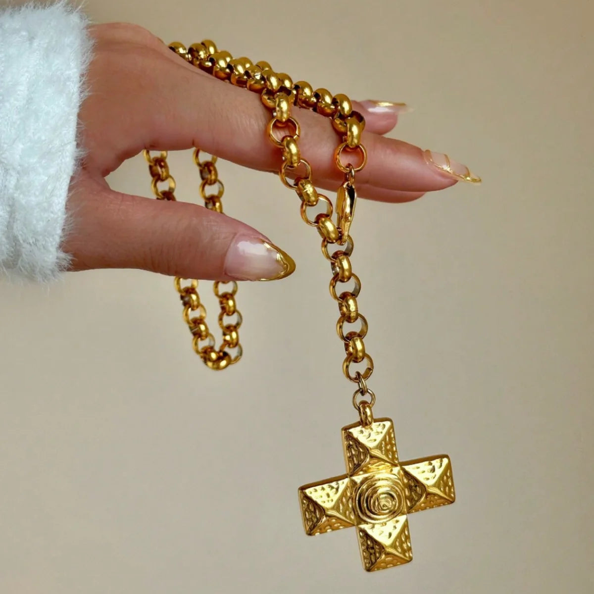 Punk 18K Gold Plated Stainless Steel Big Cross Pendant Necklace for Women Fashion Party Jewelry Gift