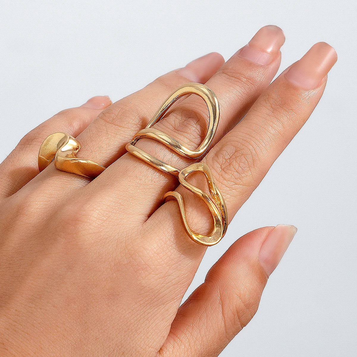 Ingemark 3Pcs Creative Irregular Twisted Metal Open Rings for Women Vintage Geometric Adjustable Finger Ring Couple Accessories