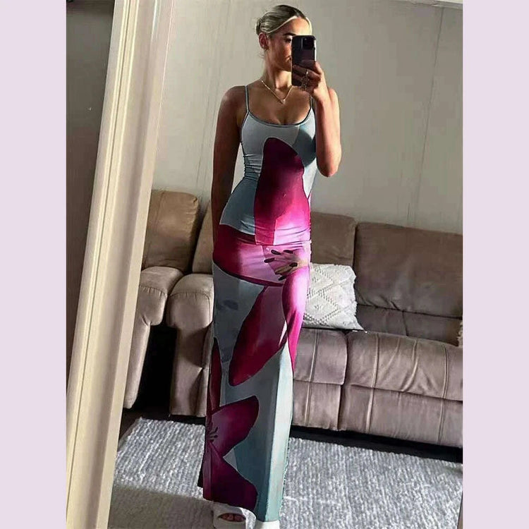 Sexy Maxi Dress For Women Elegant Party Summer Fashion Print Sleeveless Simple Dresses Bodycon Backless Casual Club Strap Dress