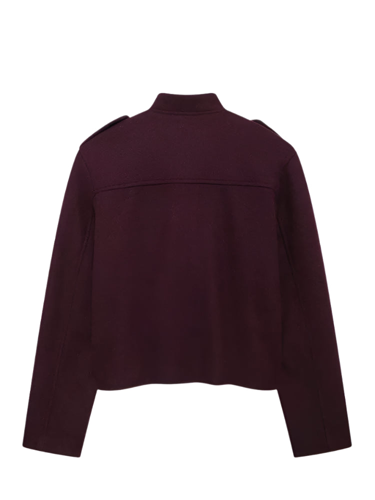 KIMLUD, TRAFZA Women Vintage Wine Red Coat O Neck Long Sleeve Single Breasted Jacket With Pockets Autumn Casual Office Lady Outerwear, KIMLUD Womens Clothes