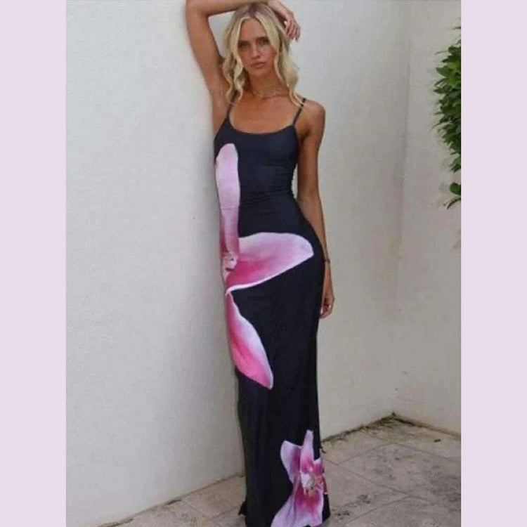 Sexy Maxi Dress For Women Elegant Party Summer Fashion Print Sleeveless Simple Dresses Bodycon Backless Casual Club Strap Dress