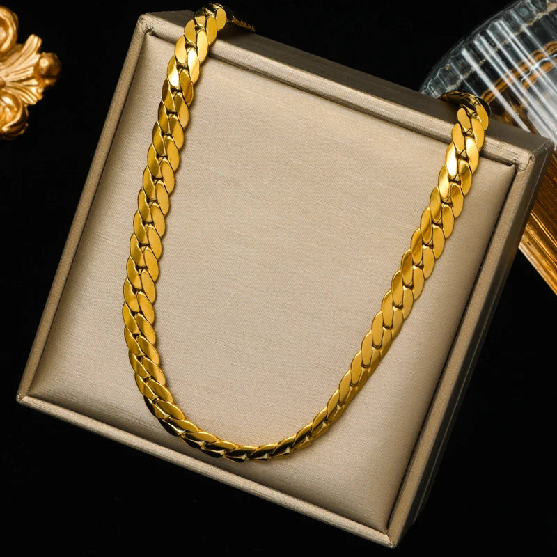 EILIECK 316L Stainless Steel Metal Chain Necklace For Women Fashion 18K Gold Plated Neck Chain Waterproof Jewelry Lady Gift