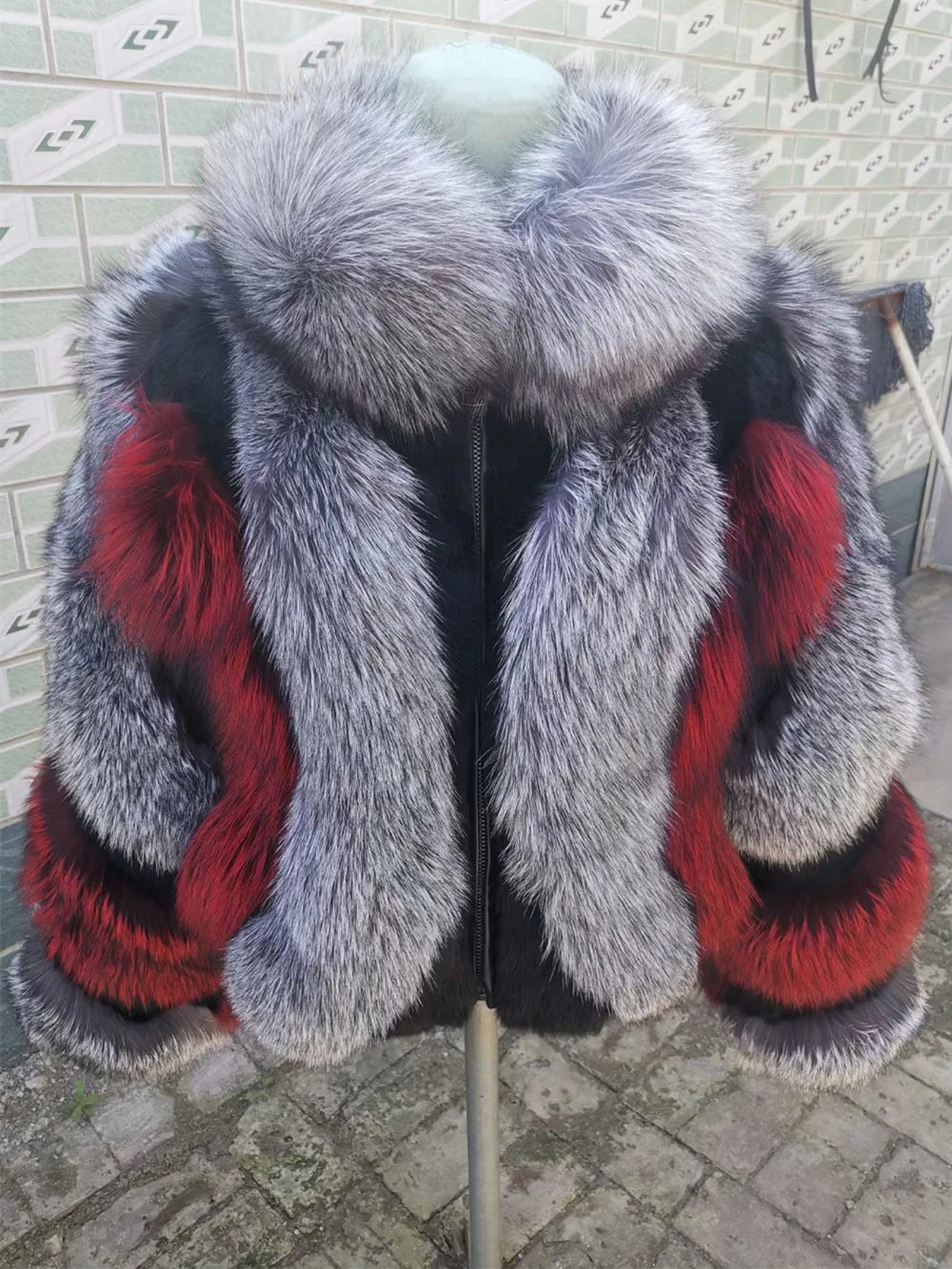 Real Fox Fur Jacket Women Luxury Genuine Silver Fox Short Coat Full Sleeves Winter Natural Plush Red Fox Fur Coat Female - KIMLUD