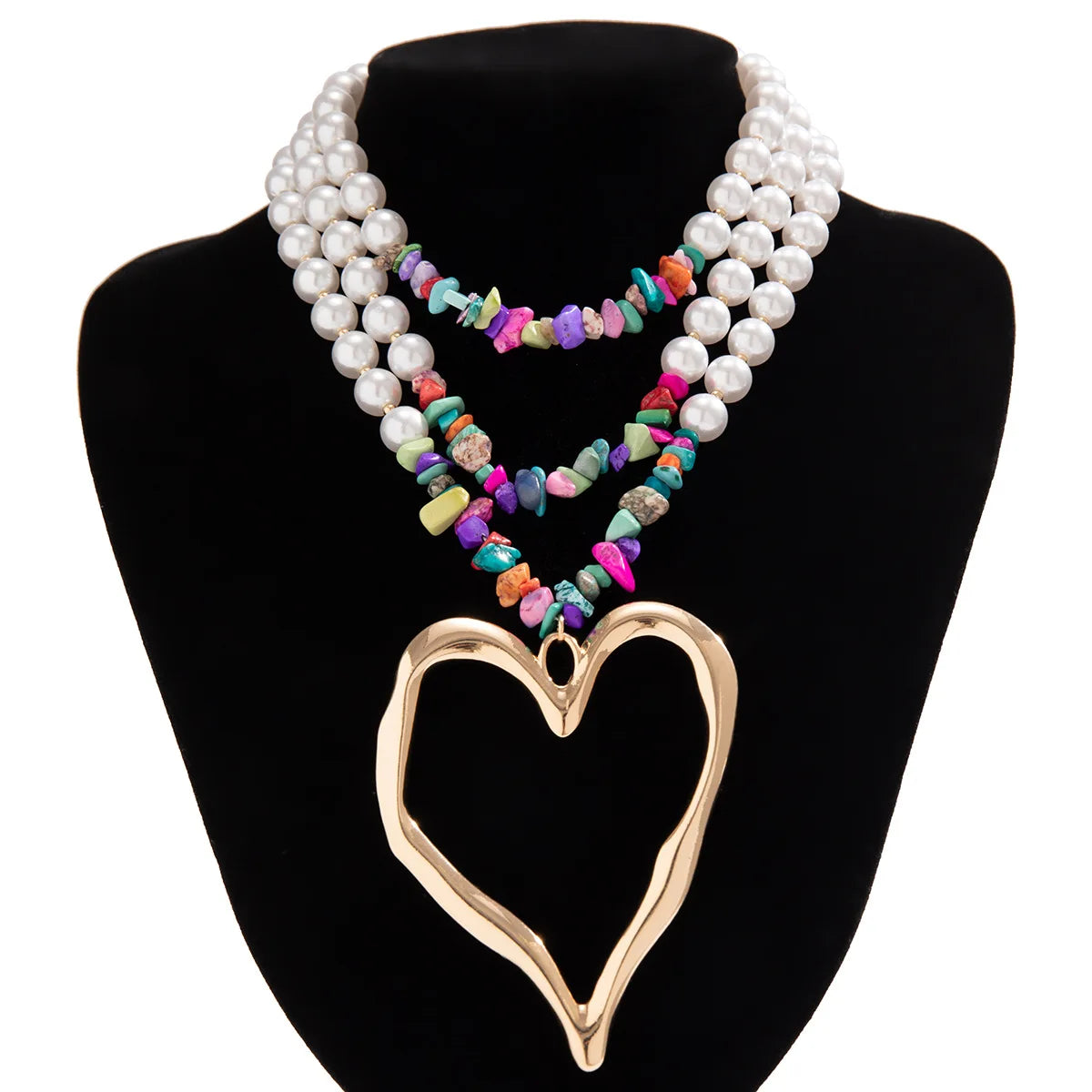 KMVEXO Exaggerated Pearl Bead Chain Necklace for Women Hollow Heart Gothic 2024 New Trendy Choker Neck Jewelry Steampunk Men
