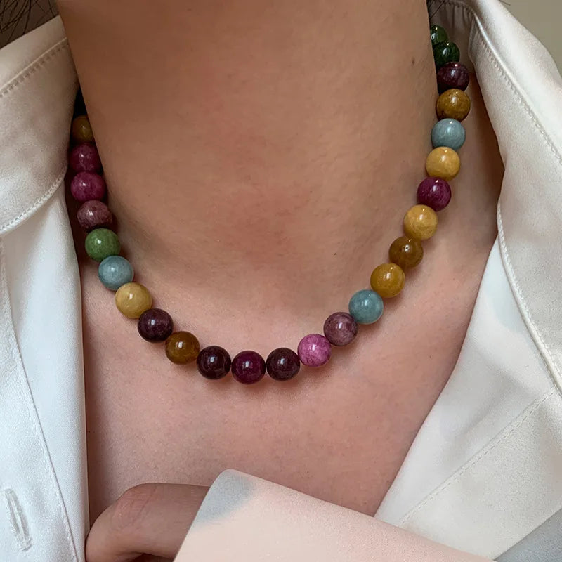 100% Natural Colorful Tourmaline Stone 14K Gold Filled Female Beads Chain Necklace Jewelry For Women Birthday Gifts Cheap