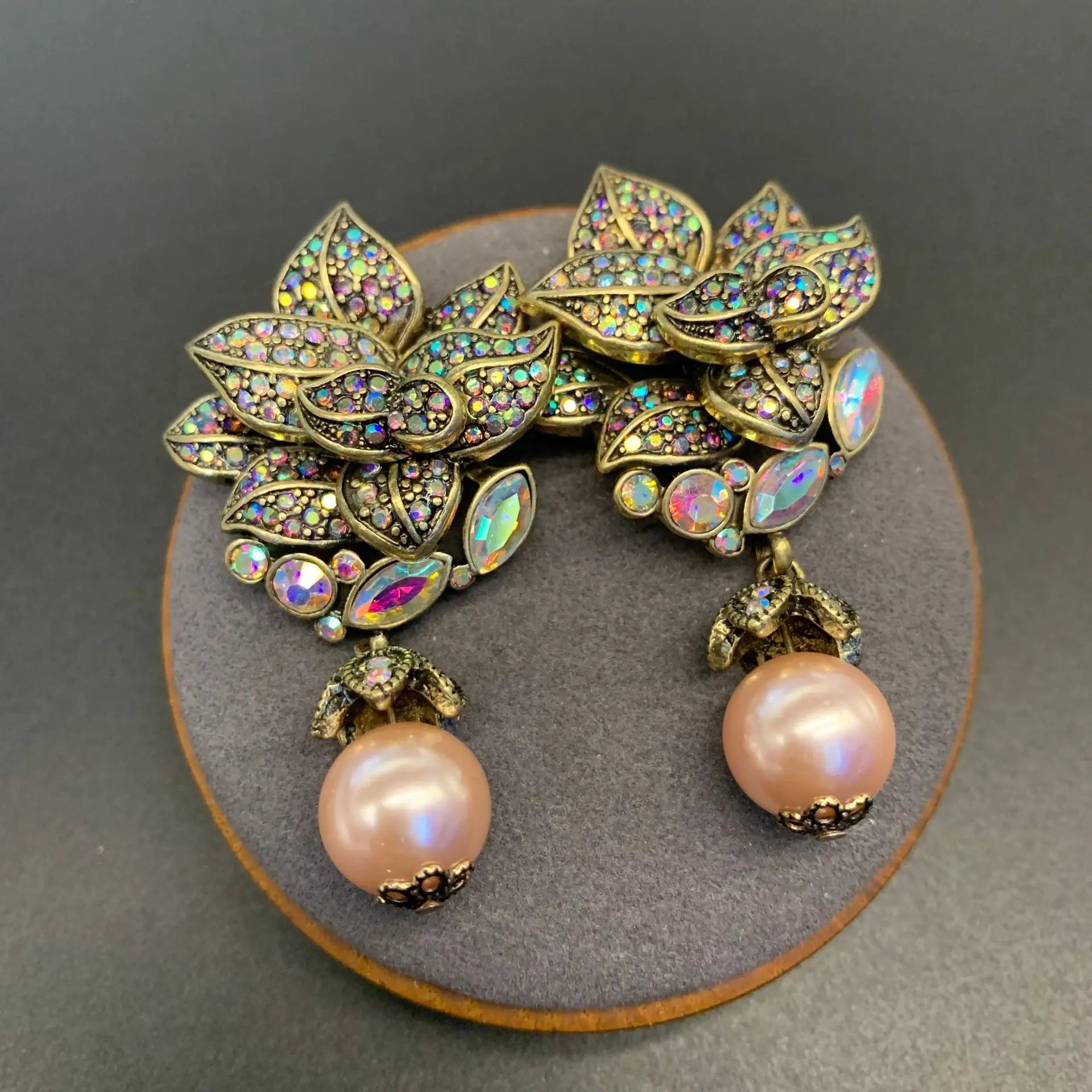 Luxury European and American Style Shining Necklace Earrings Purple Multi layered Glass Beads Flower Jewelry Set For Women