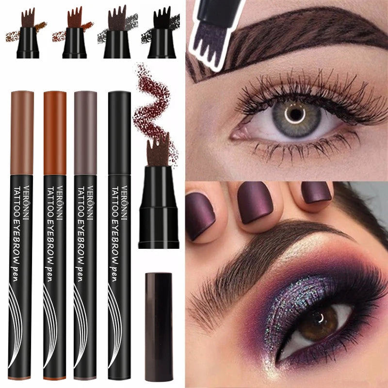 4D Waterproof 4Part Liquid Eyebrow Pencil Makeup, Natural and Wild Eyebrow Pencil Long Lasting Contouring Eyebrow Makeup Tool