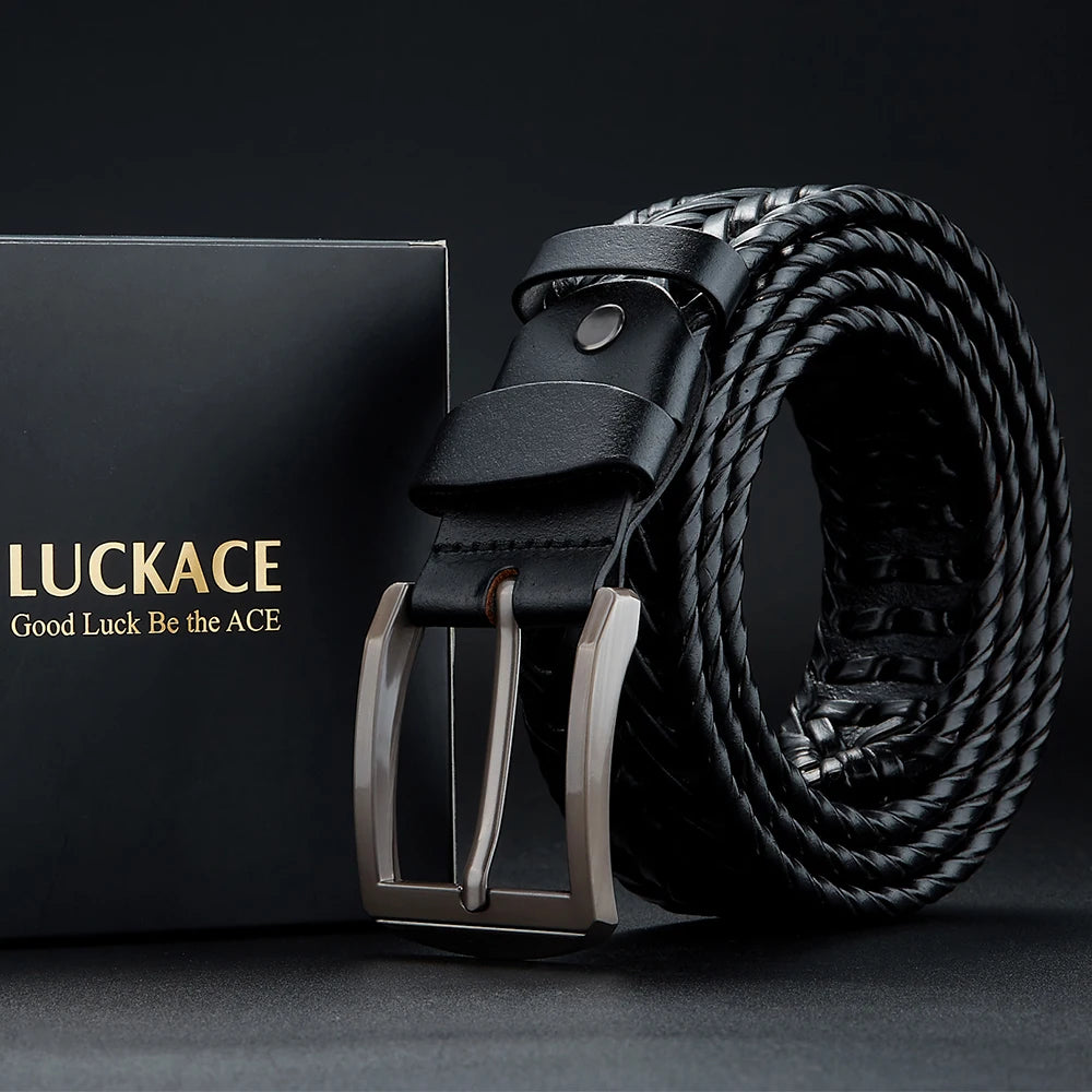 LUCKACE Genuine Leather Casual Men's Belt Trendy Golf Belts Knitted Belt With Alloy Buckle Best Gift Choice for Boyfriend/Husban