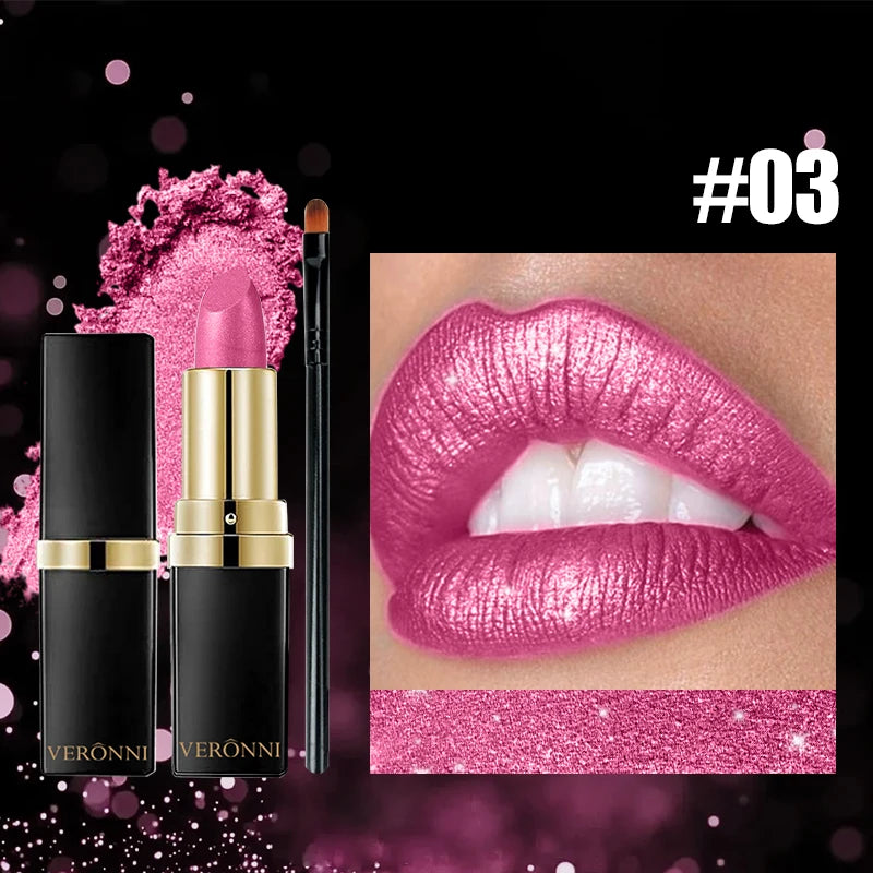 Diamond Shimmering Lipstick Set,High Pigmented Glitter Metallic Lipstick Glitter Lipgloss Lips Makeup Cosmetics Sexy Make Up