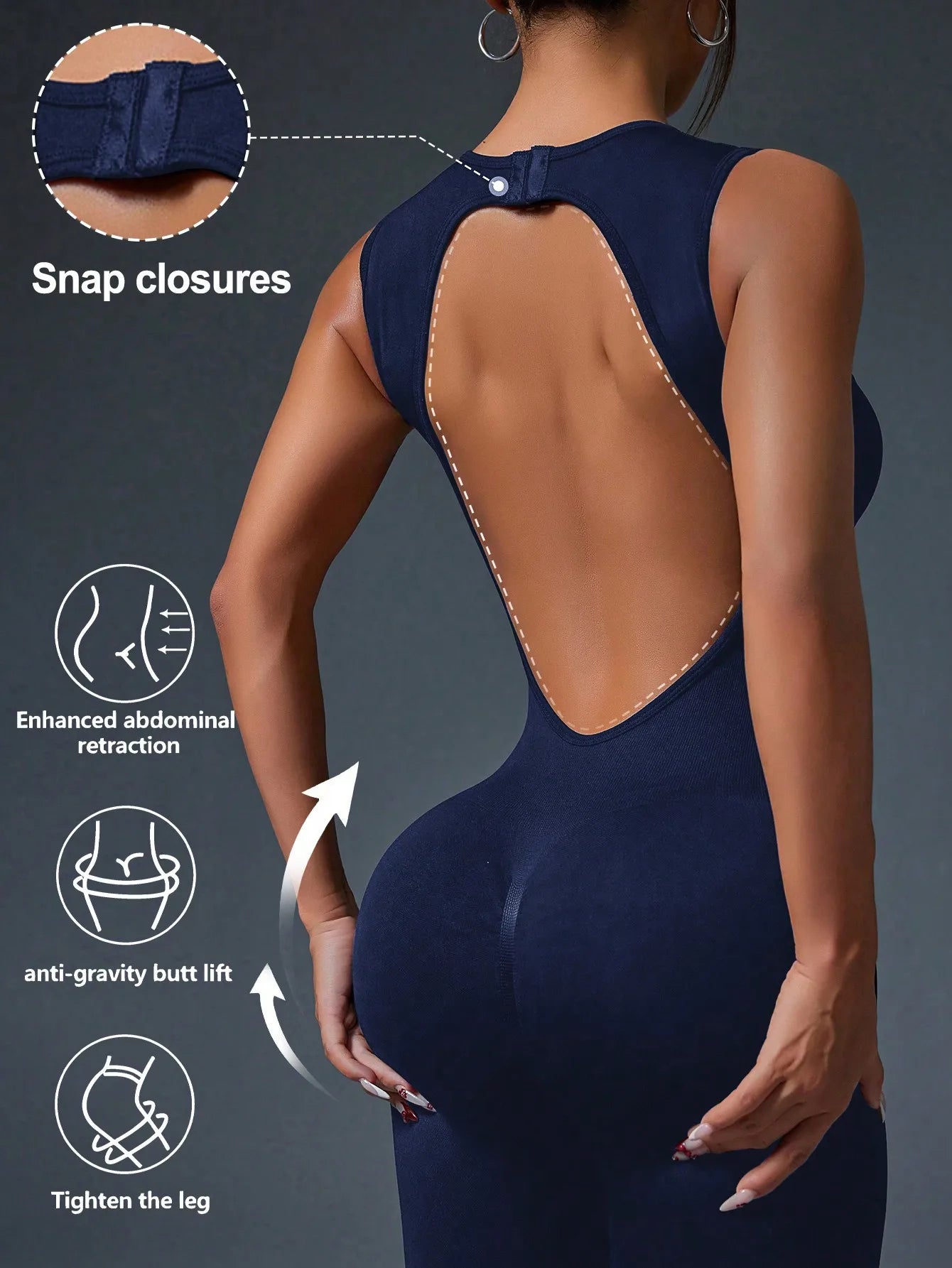 Tight Crewneck Sleeveless Jumpsuit, Zipper Closure Sports Yoga Slim Fit Long Seamless Jumpsuit, Women's Tracksuit