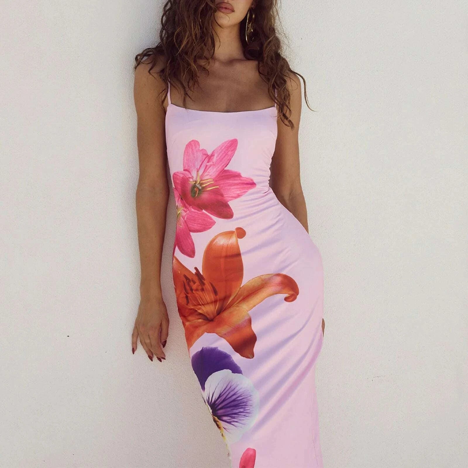 Women Cocktail Bodycon Dress  Split Bodycon Party Floral Print Spaghetti Strap Dresses Sexy Female Summer Outfits Streetwear