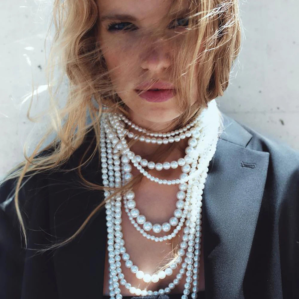 KIMLUD, Girlgo Zaa MULTI-STRAND FAUX PEARL NECKLACE,Autumn Suit Sweater, Long Necklace, Daily Shopping Wedding Jewelry, KIMLUD Womens Clothes