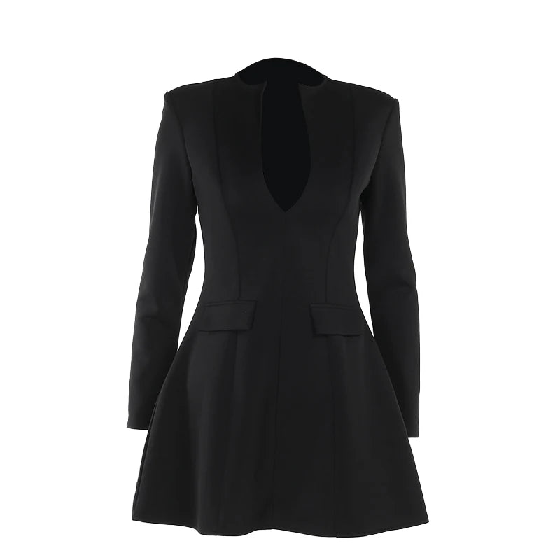 Women's Elegant Directional Design New Premium Drawstring Waist Featured Fabrics v-Neck Long Sleeve Dresses - KIMLUD