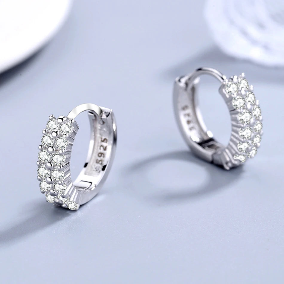 KIMLUD, URMYLADY 925 Sterling silver needle Earrings Fashion High Quality Jewelry Double Row Crystal Zircon Round Stud, KIMLUD Womens Clothes