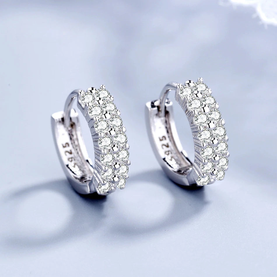 KIMLUD, URMYLADY 925 Sterling silver needle Earrings Fashion High Quality Jewelry Double Row Crystal Zircon Round Stud, KIMLUD Womens Clothes