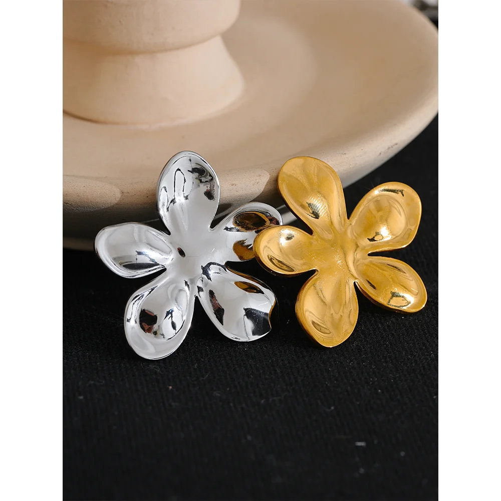 Yhpup Wholesale Stainless Steel Flower Metal Brooches Gold Silver Color Waterproof Real Gold Plated Fashion Jewelry for Women - KIMLUD