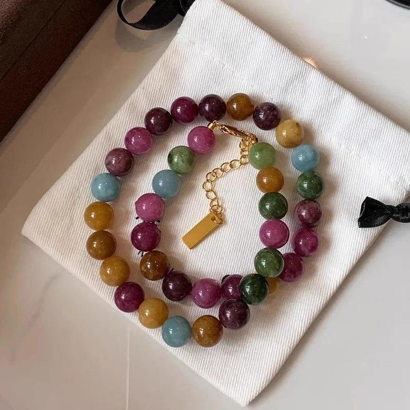 100% Natural Colorful Tourmaline Stone 14K Gold Filled Female Beads Chain Necklace Jewelry For Women Birthday Gifts Cheap