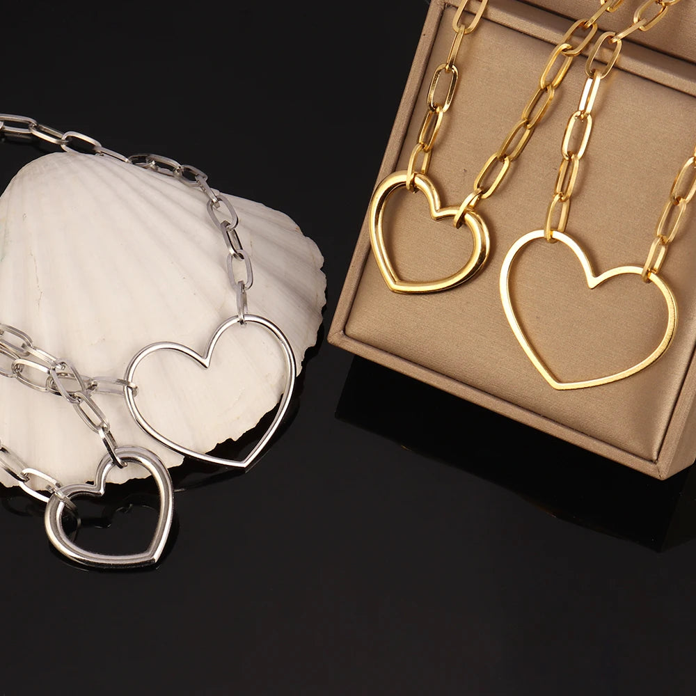 316L Stainless Steel Necklace For Women Choker Necklace Heart Clavicle Chain Necklaces Charm Heart Pendant Necklace Jewelry Gift