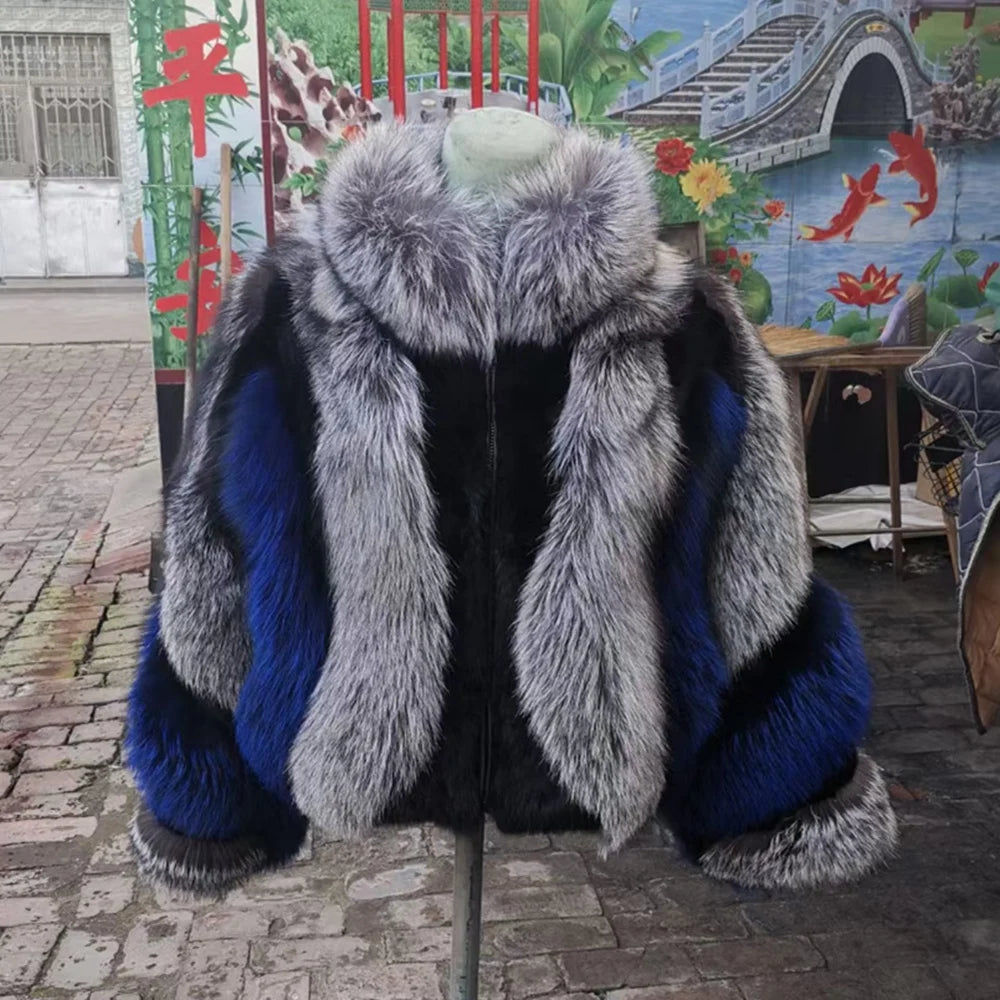 Real Fox Fur Jacket Women Luxury Genuine Silver Fox Short Coat Full Sleeves Winter Natural Plush Red Fox Fur Coat Female - KIMLUD