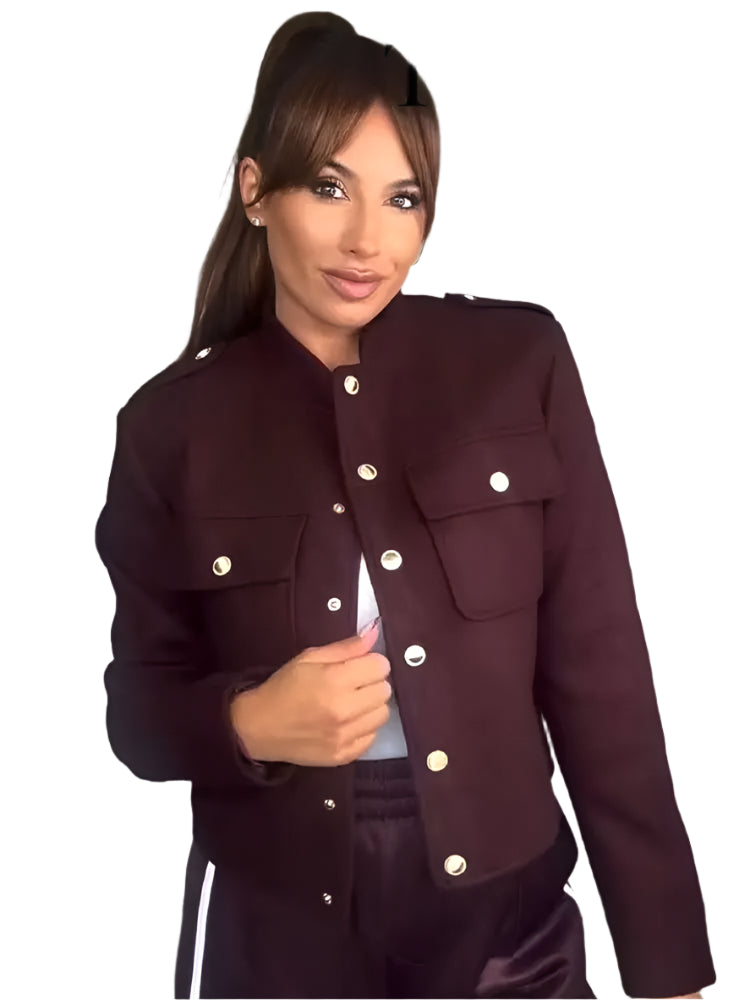 KIMLUD, TRAFZA Women Vintage Wine Red Coat O Neck Long Sleeve Single Breasted Jacket With Pockets Autumn Casual Office Lady Outerwear, KIMLUD Womens Clothes