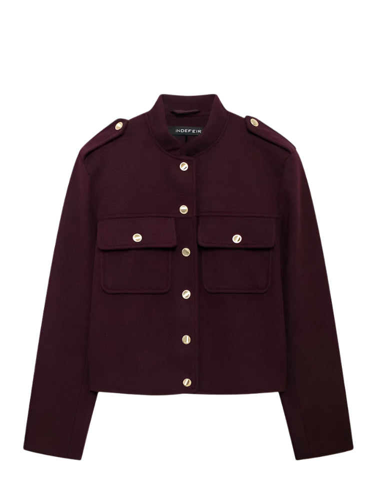 KIMLUD, TRAFZA Women Vintage Wine Red Coat O Neck Long Sleeve Single Breasted Jacket With Pockets Autumn Casual Office Lady Outerwear, KIMLUD Womens Clothes
